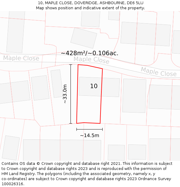 10, MAPLE CLOSE, DOVERIDGE, ASHBOURNE, DE6 5LU: Plot and title map
