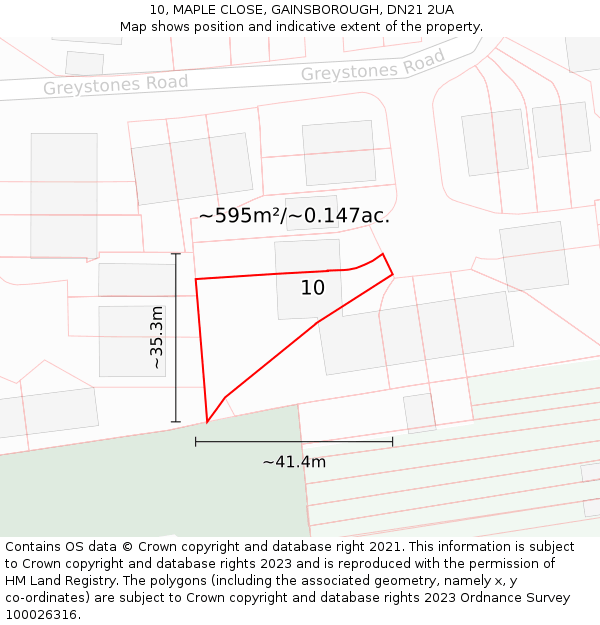 10, MAPLE CLOSE, GAINSBOROUGH, DN21 2UA: Plot and title map