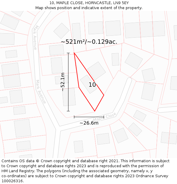 10, MAPLE CLOSE, HORNCASTLE, LN9 5EY: Plot and title map