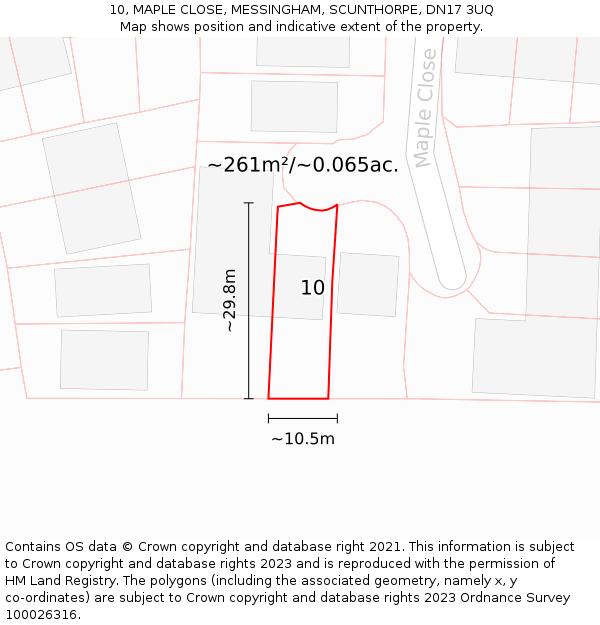 10, MAPLE CLOSE, MESSINGHAM, SCUNTHORPE, DN17 3UQ: Plot and title map