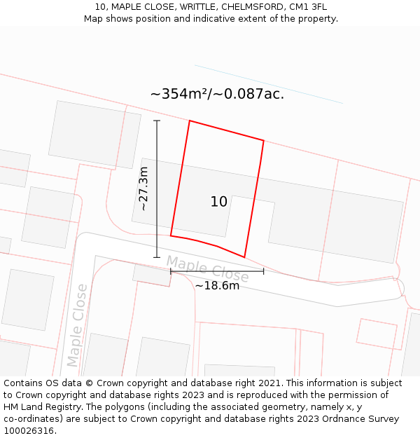 10, MAPLE CLOSE, WRITTLE, CHELMSFORD, CM1 3FL: Plot and title map