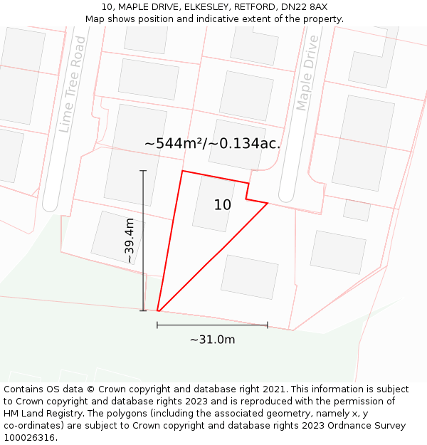 10, MAPLE DRIVE, ELKESLEY, RETFORD, DN22 8AX: Plot and title map