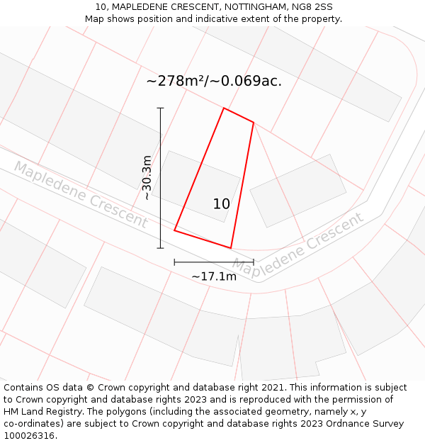10, MAPLEDENE CRESCENT, NOTTINGHAM, NG8 2SS: Plot and title map