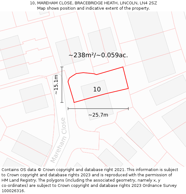 10, MAREHAM CLOSE, BRACEBRIDGE HEATH, LINCOLN, LN4 2SZ: Plot and title map
