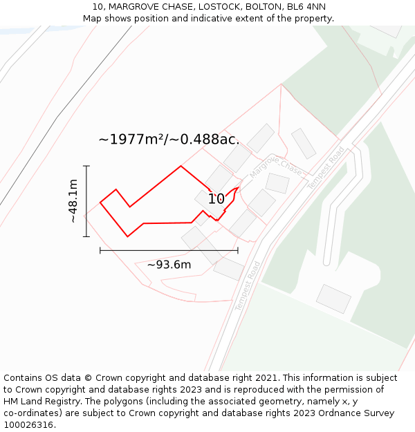10, MARGROVE CHASE, LOSTOCK, BOLTON, BL6 4NN: Plot and title map