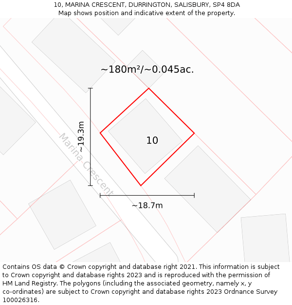 10, MARINA CRESCENT, DURRINGTON, SALISBURY, SP4 8DA: Plot and title map