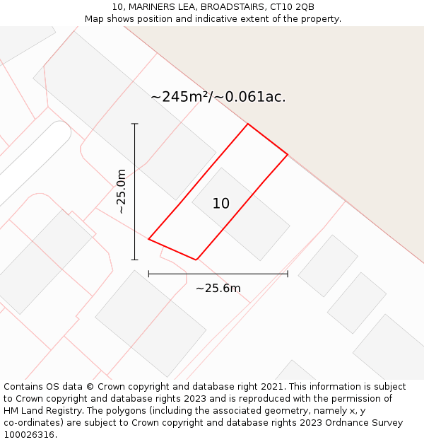 10, MARINERS LEA, BROADSTAIRS, CT10 2QB: Plot and title map