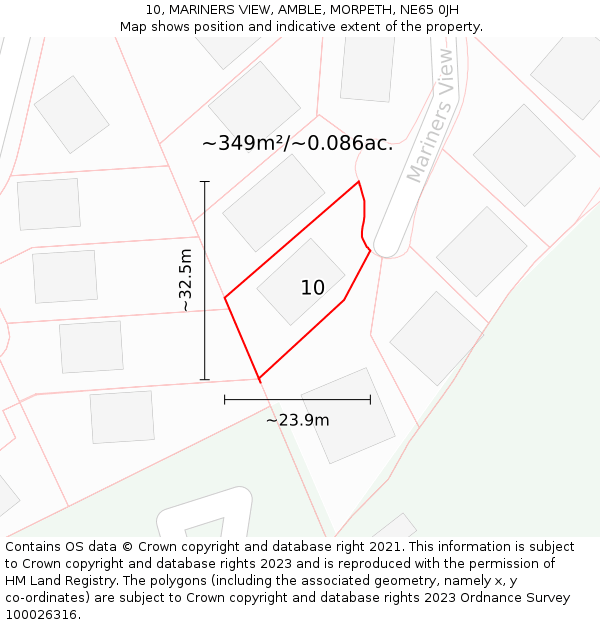 10, MARINERS VIEW, AMBLE, MORPETH, NE65 0JH: Plot and title map