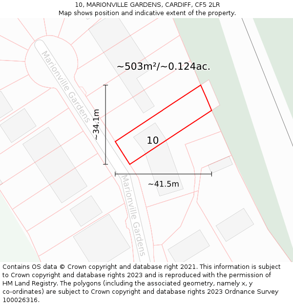 10, MARIONVILLE GARDENS, CARDIFF, CF5 2LR: Plot and title map