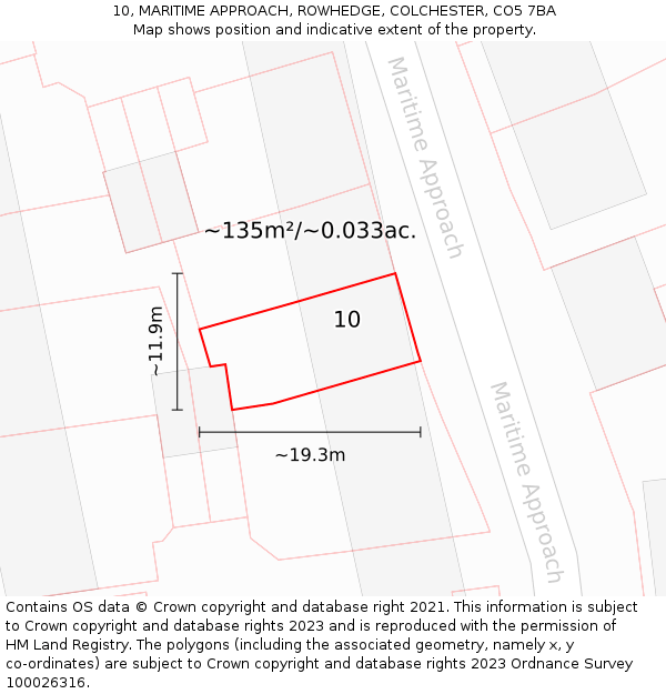10, MARITIME APPROACH, ROWHEDGE, COLCHESTER, CO5 7BA: Plot and title map