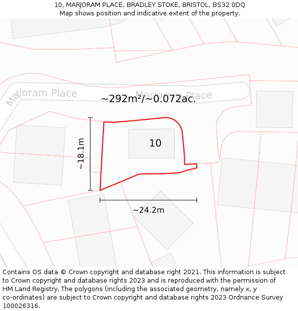 10, MARJORAM PLACE, BRADLEY STOKE, BRISTOL, BS32 0DQ: Plot and title map