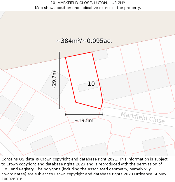 10, MARKFIELD CLOSE, LUTON, LU3 2HY: Plot and title map