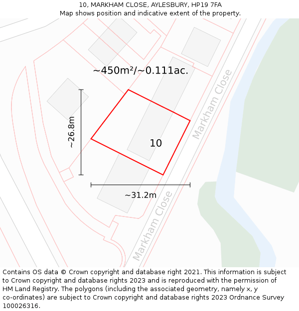 10, MARKHAM CLOSE, AYLESBURY, HP19 7FA: Plot and title map