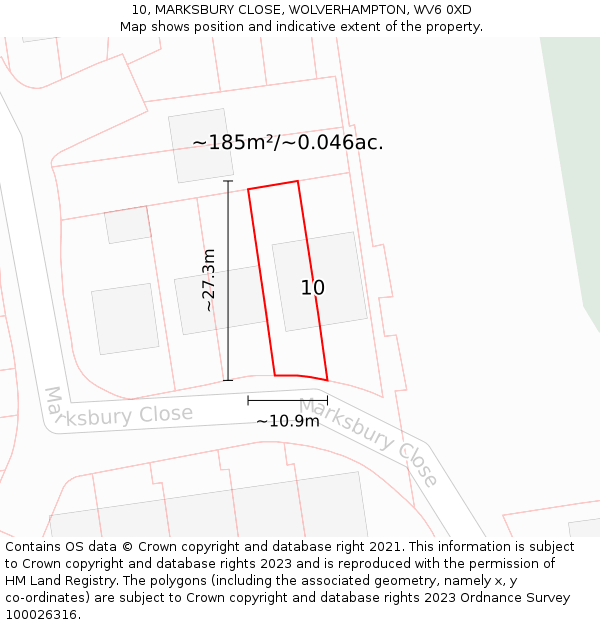 10, MARKSBURY CLOSE, WOLVERHAMPTON, WV6 0XD: Plot and title map