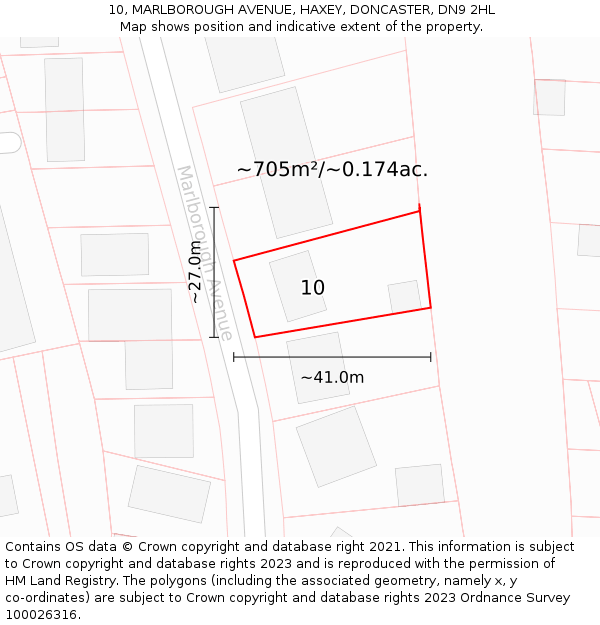 10, MARLBOROUGH AVENUE, HAXEY, DONCASTER, DN9 2HL: Plot and title map