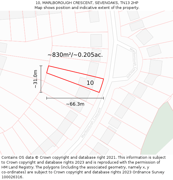 10, MARLBOROUGH CRESCENT, SEVENOAKS, TN13 2HP: Plot and title map