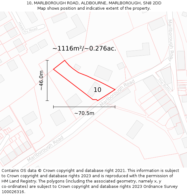 10, MARLBOROUGH ROAD, ALDBOURNE, MARLBOROUGH, SN8 2DD: Plot and title map