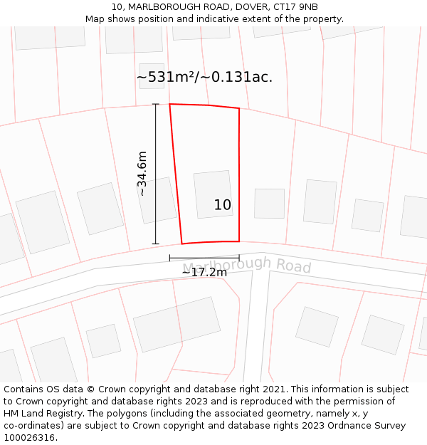 10, MARLBOROUGH ROAD, DOVER, CT17 9NB: Plot and title map