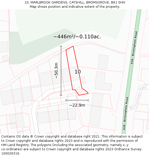 10, MARLBROOK GARDENS, CATSHILL, BROMSGROVE, B61 0HN: Plot and title map
