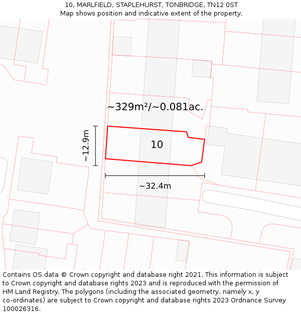 10, MARLFIELD, STAPLEHURST, TONBRIDGE, TN12 0ST: Plot and title map