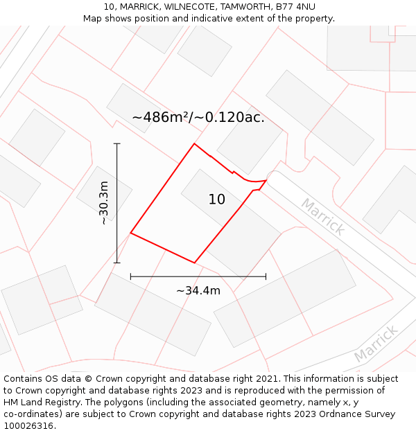 10, MARRICK, WILNECOTE, TAMWORTH, B77 4NU: Plot and title map
