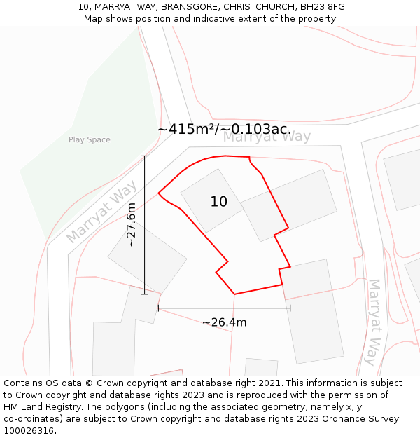 10, MARRYAT WAY, BRANSGORE, CHRISTCHURCH, BH23 8FG: Plot and title map