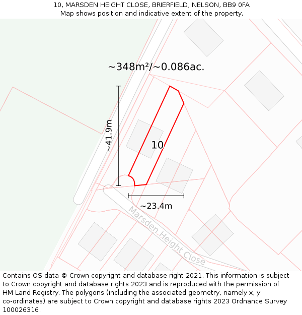10, MARSDEN HEIGHT CLOSE, BRIERFIELD, NELSON, BB9 0FA: Plot and title map