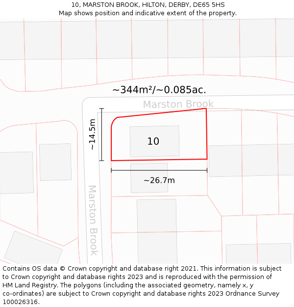 10, MARSTON BROOK, HILTON, DERBY, DE65 5HS: Plot and title map