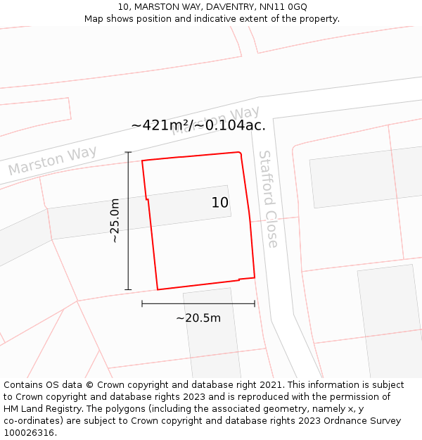 10, MARSTON WAY, DAVENTRY, NN11 0GQ: Plot and title map