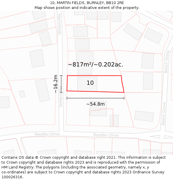 10, MARTIN FIELDS, BURNLEY, BB10 2RE: Plot and title map