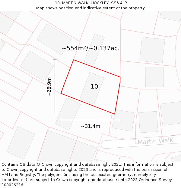 10, MARTIN WALK, HOCKLEY, SS5 4LP: Plot and title map