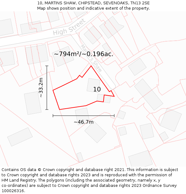10, MARTINS SHAW, CHIPSTEAD, SEVENOAKS, TN13 2SE: Plot and title map