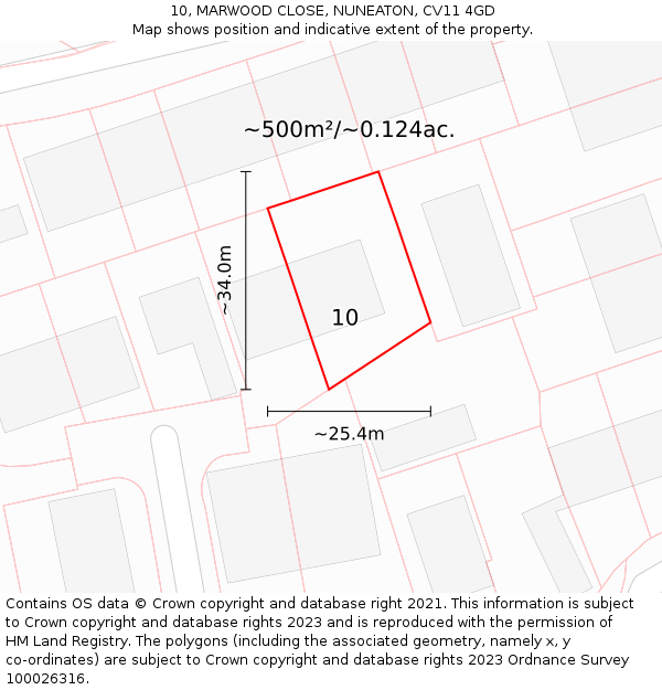 10, MARWOOD CLOSE, NUNEATON, CV11 4GD: Plot and title map