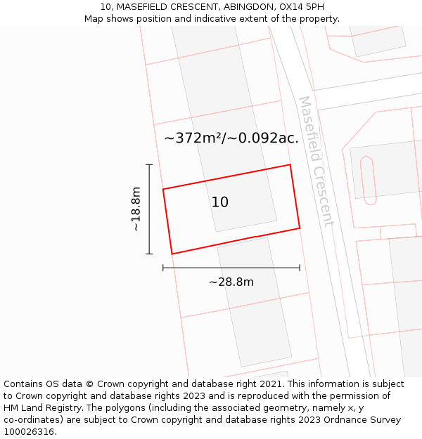 10, MASEFIELD CRESCENT, ABINGDON, OX14 5PH: Plot and title map