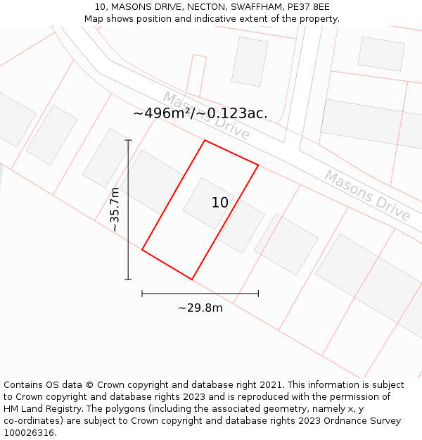 10, MASONS DRIVE, NECTON, SWAFFHAM, PE37 8EE: Plot and title map