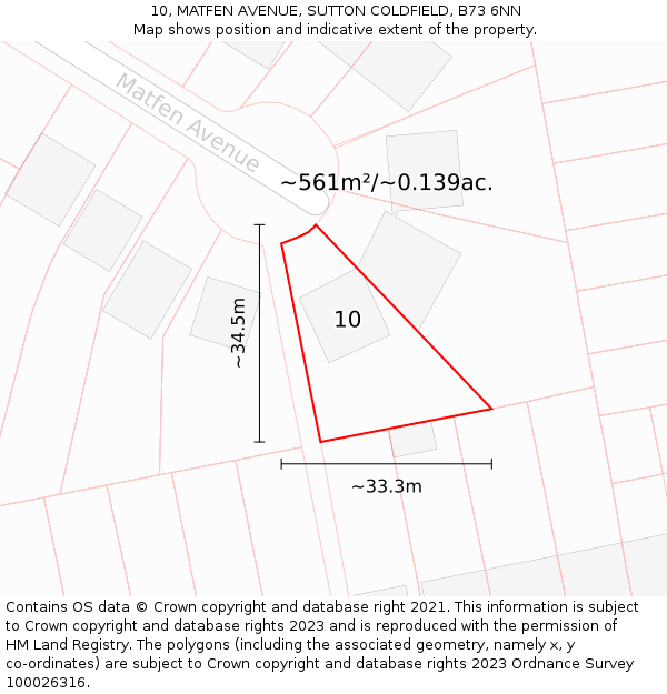 10, MATFEN AVENUE, SUTTON COLDFIELD, B73 6NN: Plot and title map