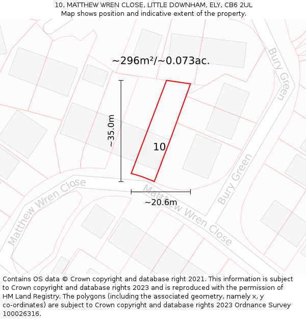 10, MATTHEW WREN CLOSE, LITTLE DOWNHAM, ELY, CB6 2UL: Plot and title map