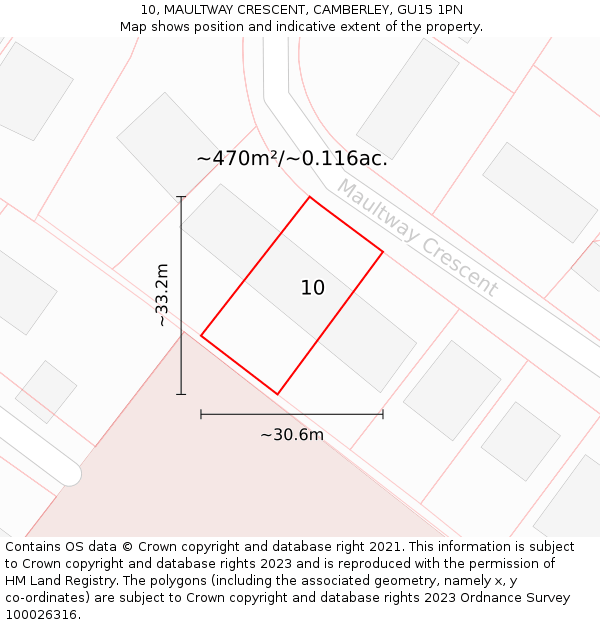 10, MAULTWAY CRESCENT, CAMBERLEY, GU15 1PN: Plot and title map