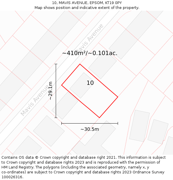 10, MAVIS AVENUE, EPSOM, KT19 0PY: Plot and title map