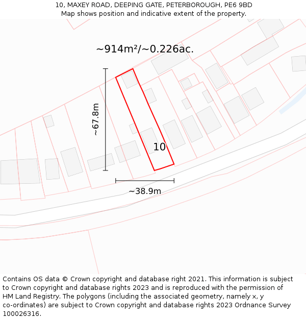 10, MAXEY ROAD, DEEPING GATE, PETERBOROUGH, PE6 9BD: Plot and title map