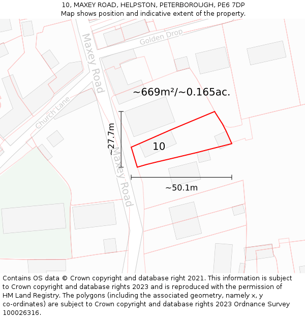 10, MAXEY ROAD, HELPSTON, PETERBOROUGH, PE6 7DP: Plot and title map