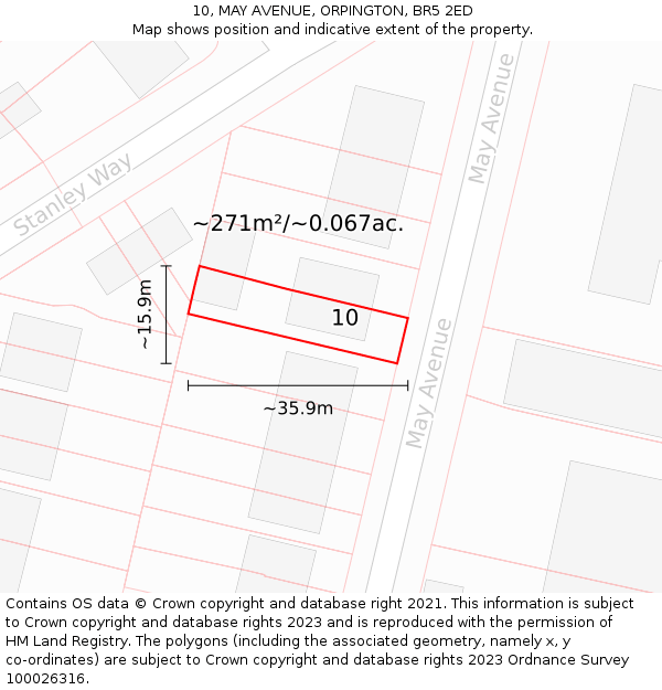 10, MAY AVENUE, ORPINGTON, BR5 2ED: Plot and title map