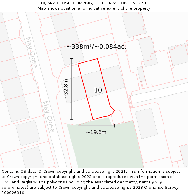 10, MAY CLOSE, CLIMPING, LITTLEHAMPTON, BN17 5TF: Plot and title map