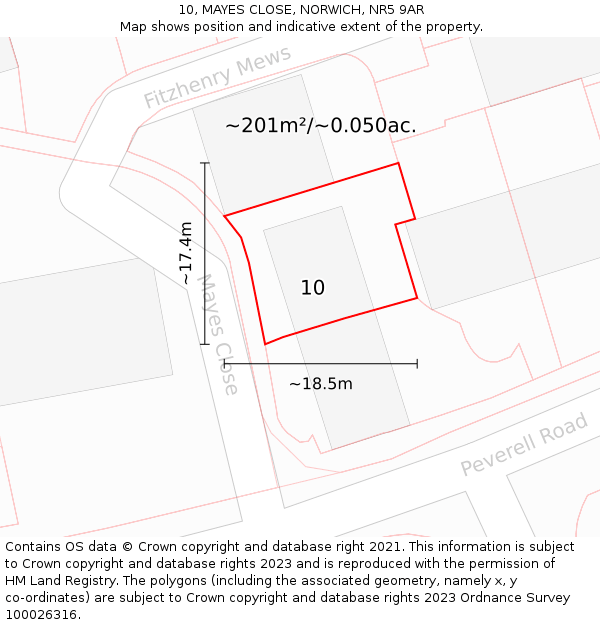 10, MAYES CLOSE, NORWICH, NR5 9AR: Plot and title map