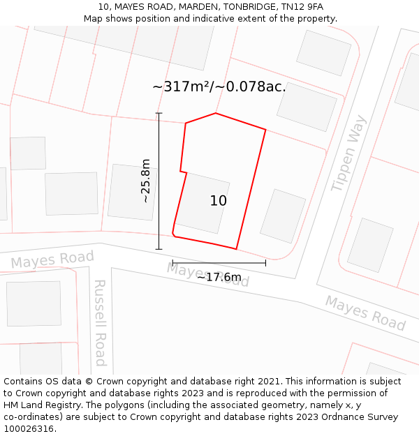 10, MAYES ROAD, MARDEN, TONBRIDGE, TN12 9FA: Plot and title map