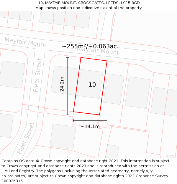 10, MAYFAIR MOUNT, CROSSGATES, LEEDS, LS15 8GD: Plot and title map