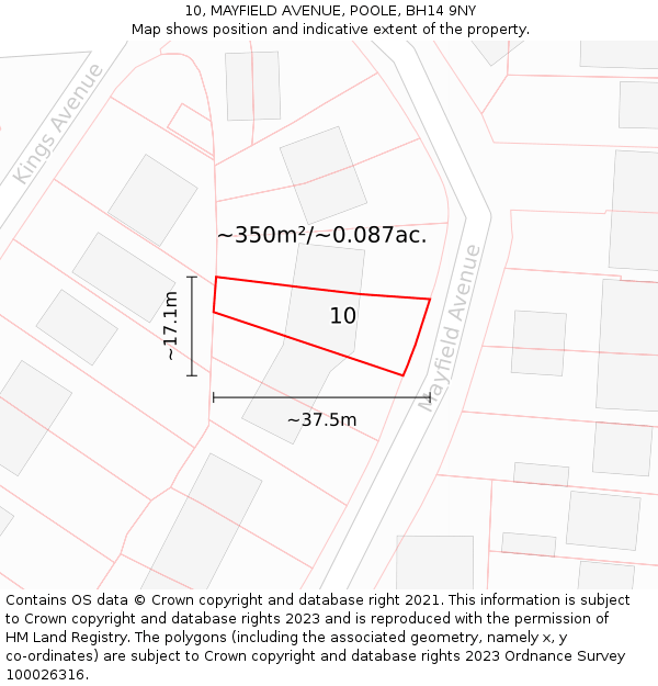 10, MAYFIELD AVENUE, POOLE, BH14 9NY: Plot and title map