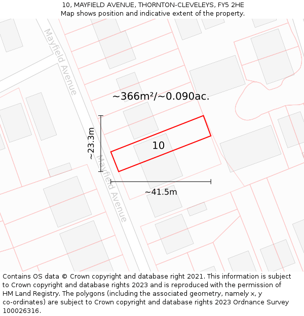 10, MAYFIELD AVENUE, THORNTON-CLEVELEYS, FY5 2HE: Plot and title map
