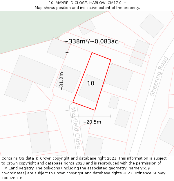 10, MAYFIELD CLOSE, HARLOW, CM17 0LH: Plot and title map