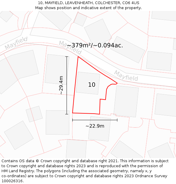 10, MAYFIELD, LEAVENHEATH, COLCHESTER, CO6 4US: Plot and title map